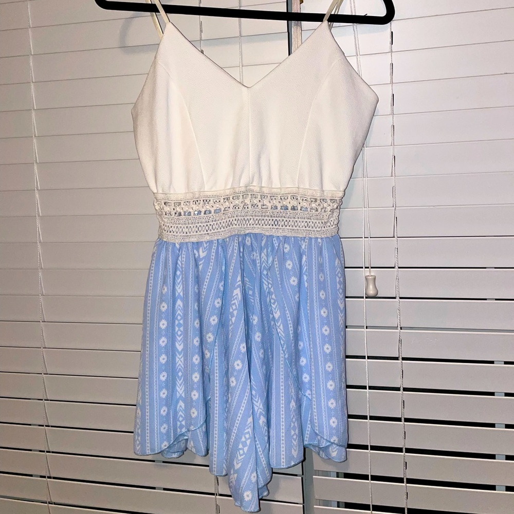 White and Light Blue Cut Out Romper
